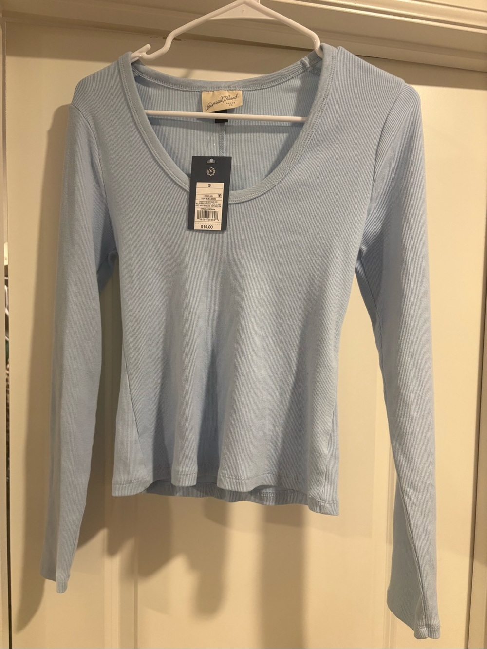 Universal Thread Light Blue Long-Sleeve Scoop Neck Ribbed Top